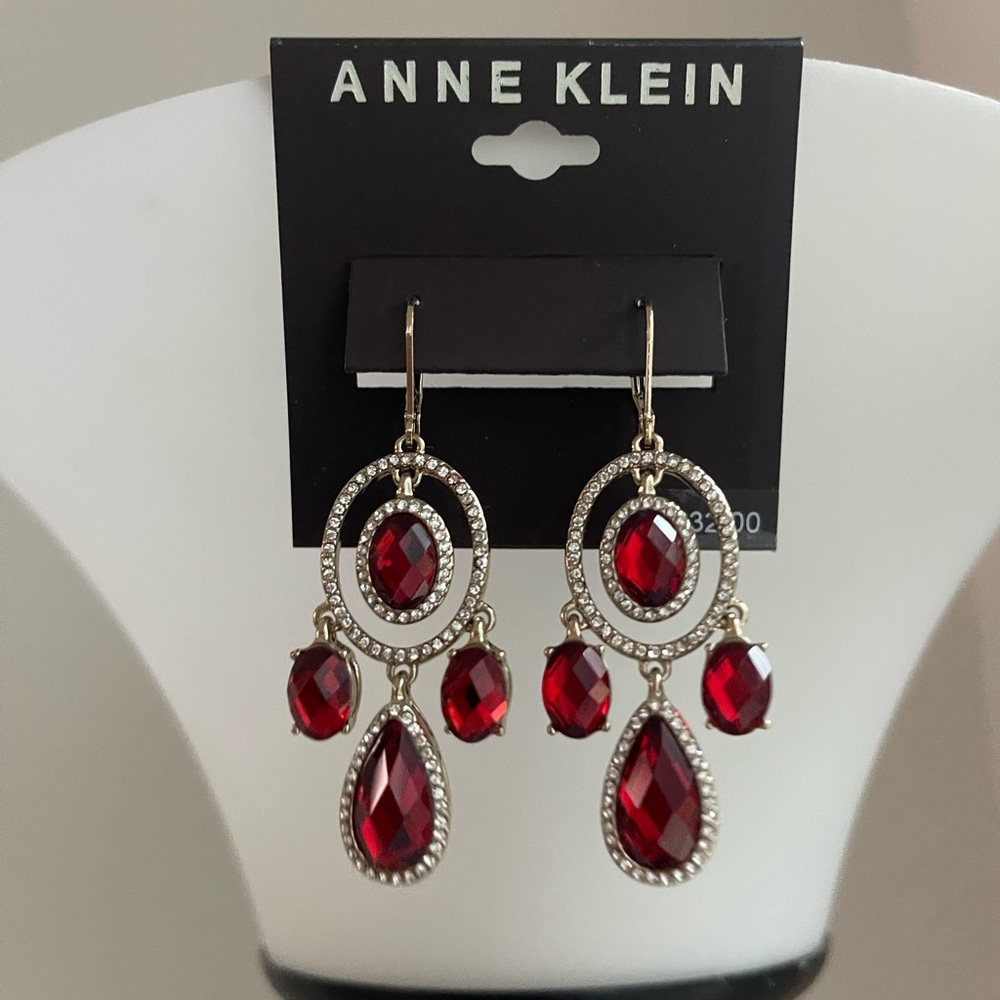 Anne Klein Ruby Red Dangle Earrings - image 1